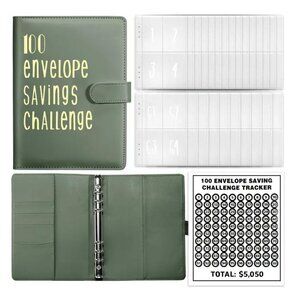 Cash Envelope Savings Challenge Binder – Budget Notebook with Pockets & Stickers
